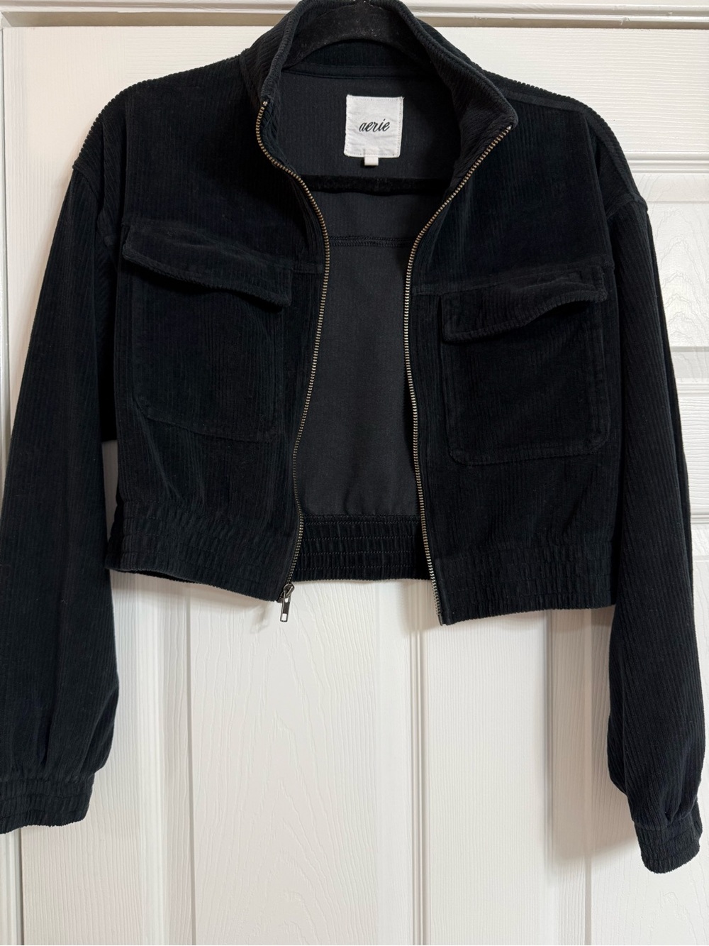 aerie Black Cropped Corduroy Utility Jacket